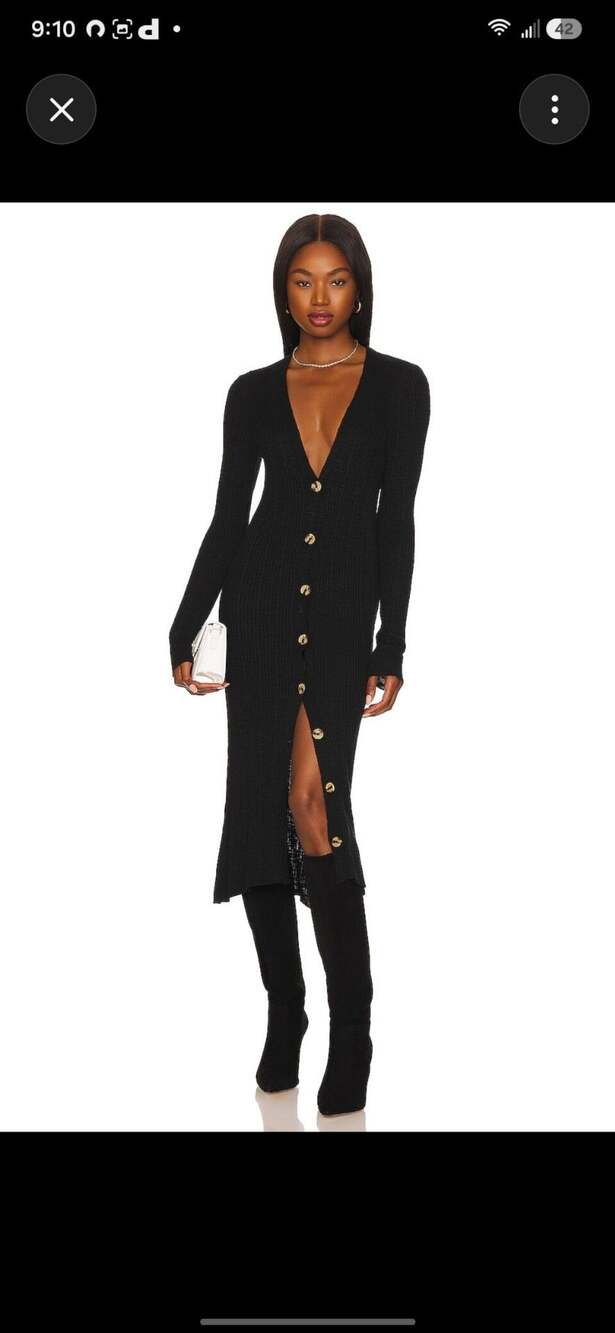 Free People Date Night Cardi Size L Black Ribbed Knit Midi Dress